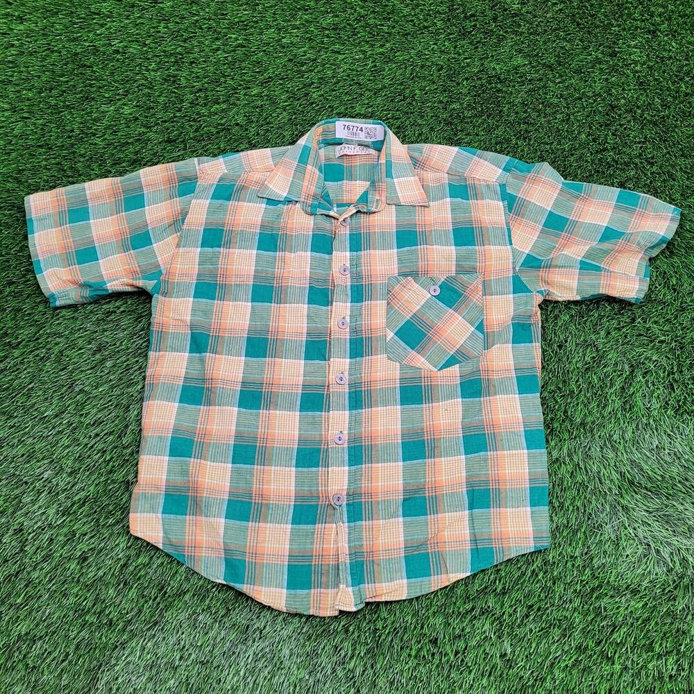 Vintage 90s MOD Plaid Button Shirt Large 22x27 Green Check